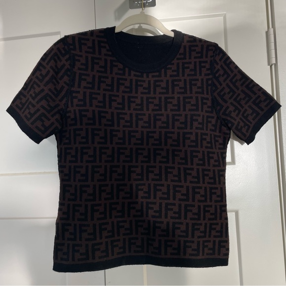 FENDI Black brown wool Monogram FF Zucca Pullover Sweater Top 36 s/xs - Picture 1 of 12